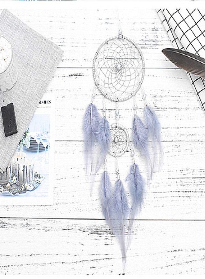VesipaFly Dream Catcher, Handmade Circular Net Catchers Feathers Wall Hanging Decoration Craft for Bedroom Girls Love(Grey-Blue) - Image 3